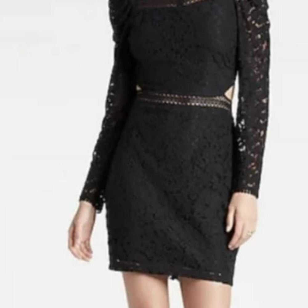 Lace Puff Sleeve Side Cutout Sheath Dress - Size Large